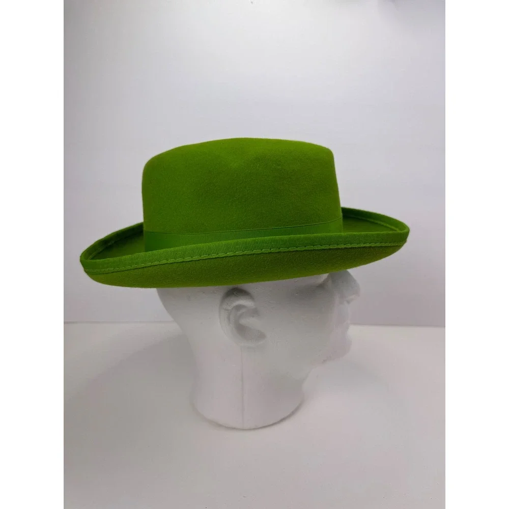 Vintage Capas Designs Lime Green Wool Fedora Hat with Feather Accent Godfather M